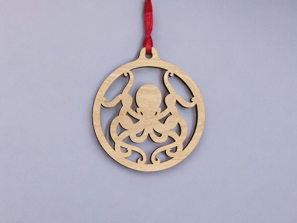 Laser Cut Octopus Christmas Ornament Vector