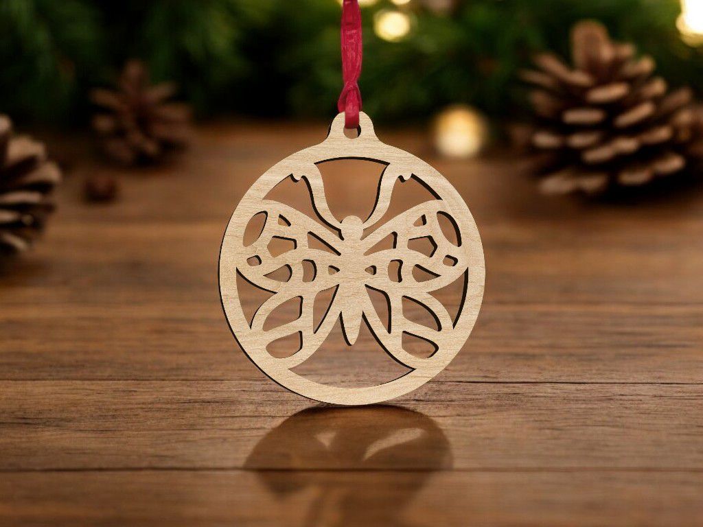 Laser Cut Round Carved Butterfly Ornament Vector