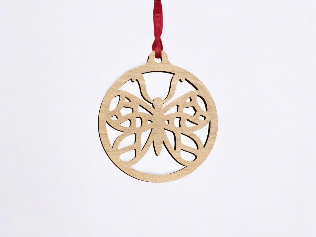 Laser Cut Round Carved Butterfly Ornament Vector