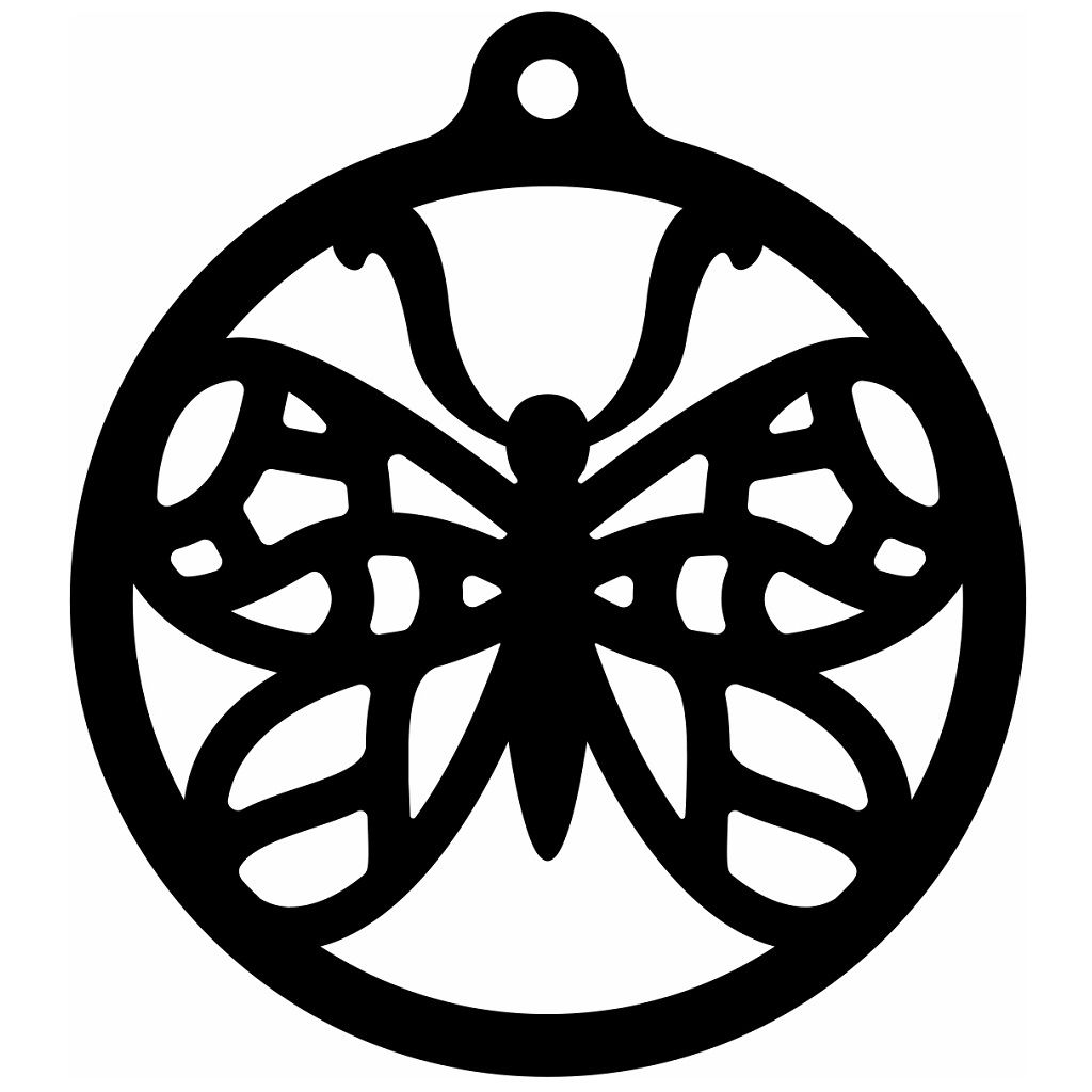 Laser Cut Round Carved Butterfly Ornament Vector