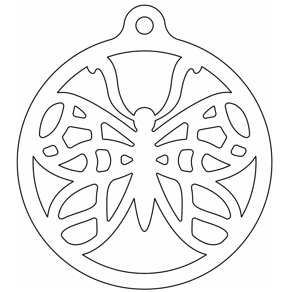 Laser Cut Round Carved Butterfly Ornament Vector