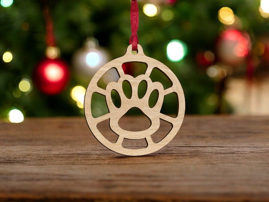 Laser Cut Pet Paw Print Bauble Vector