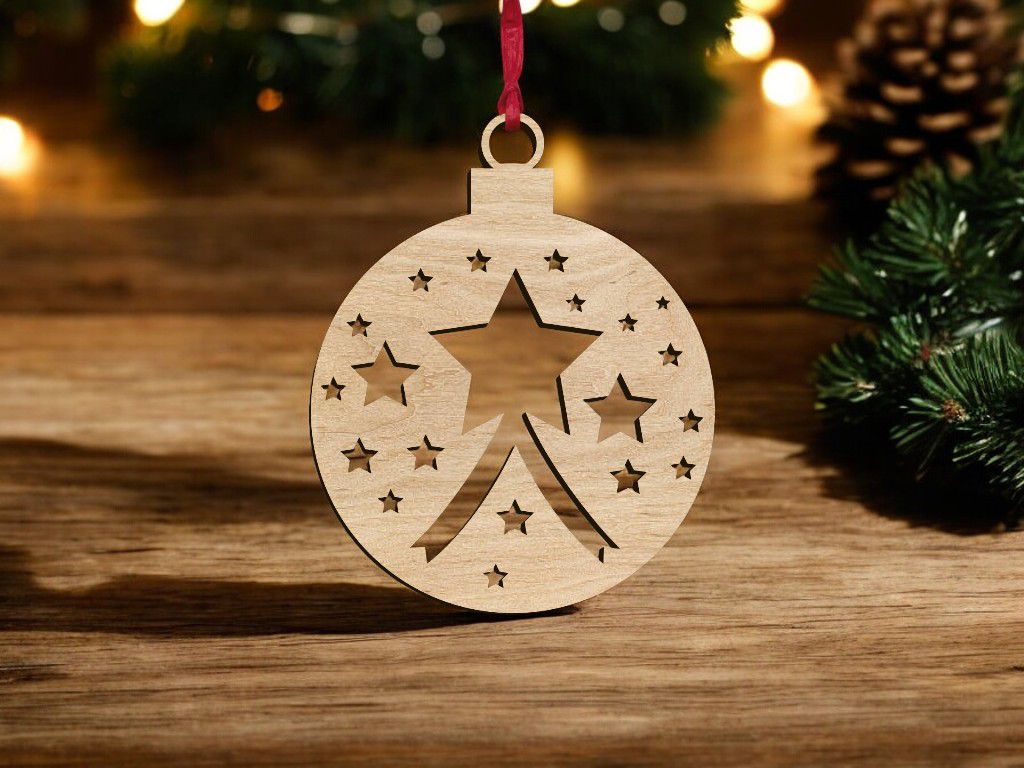 Laser Cut Christmas Ball with Stars Vector