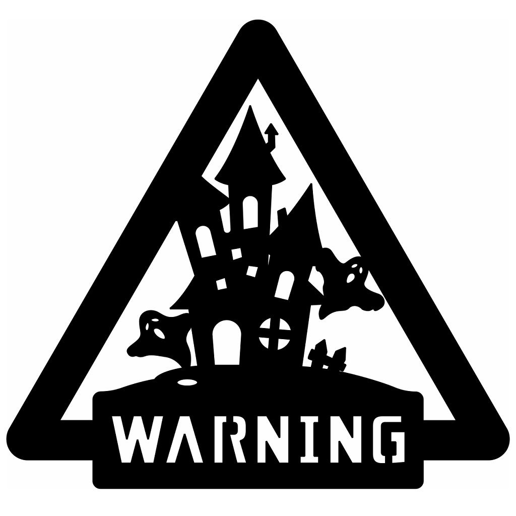 Laser Cut Halloween Warning Sign with Haunted House Vector