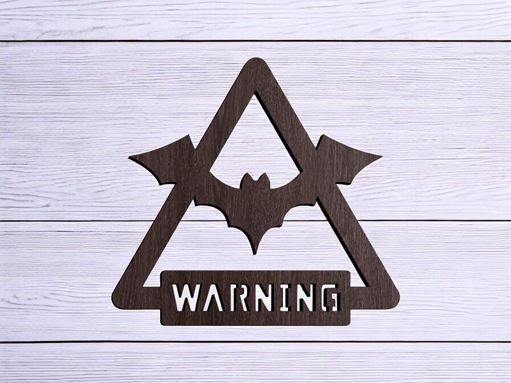 Laser Cut Halloween Warning Sign with Bat for Decor Vector