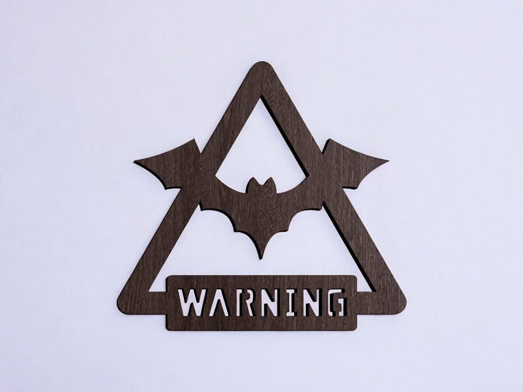 Laser Cut Halloween Warning Sign with Bat for Decor Vector