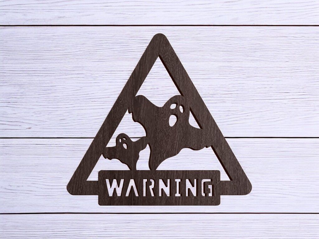 Laser Cut Halloween Ghost Warning Sign Vector