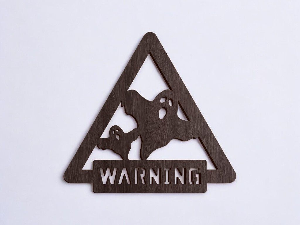 Laser Cut Halloween Ghost Warning Sign Vector
