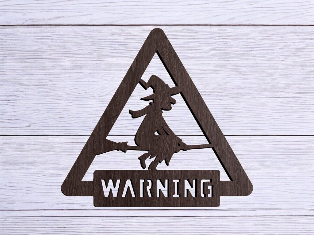 Laser Cut Halloween Witch Riding Broom Sign Vector