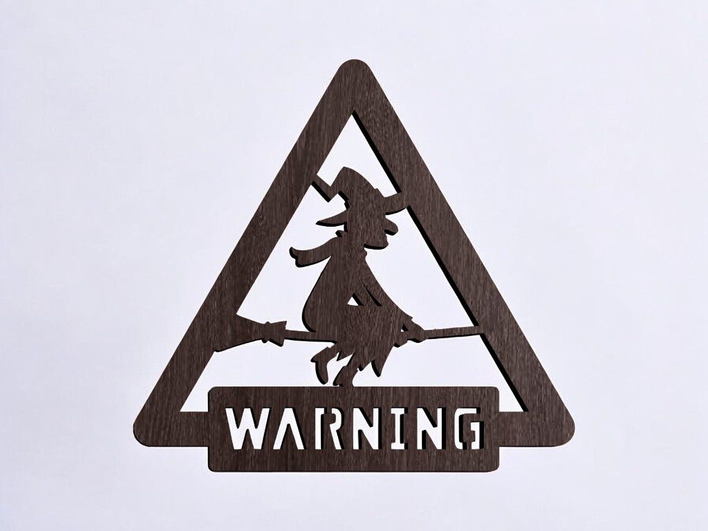 Laser Cut Halloween Witch Riding Broom Sign Vector