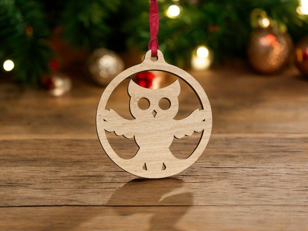 Laser Cut Owl Christmas Tree Bauble Vector
