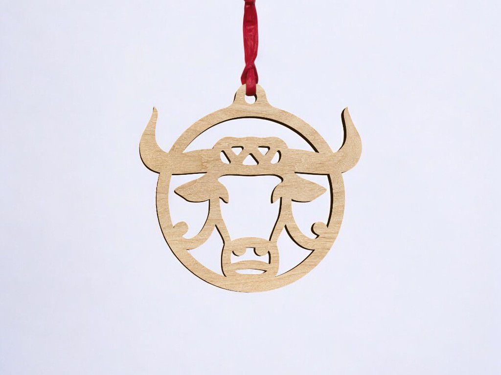 Laser Cut Bull Head Christmas Bauble Vector