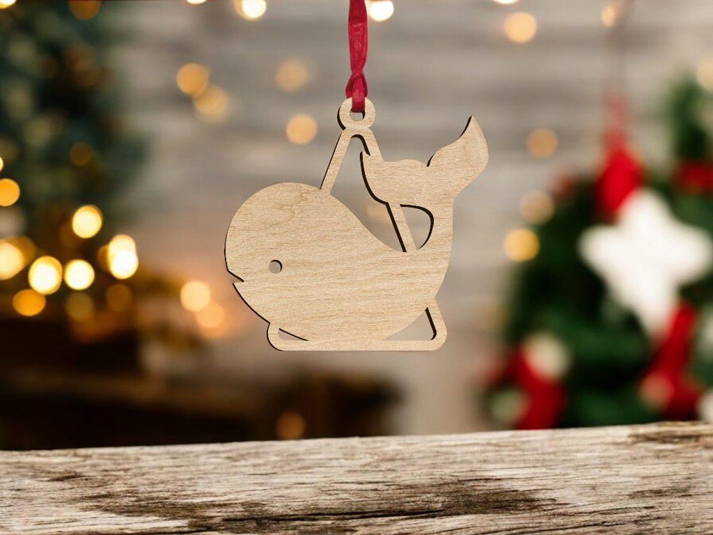 Laser Cut Whale Christmas Ornament Vector