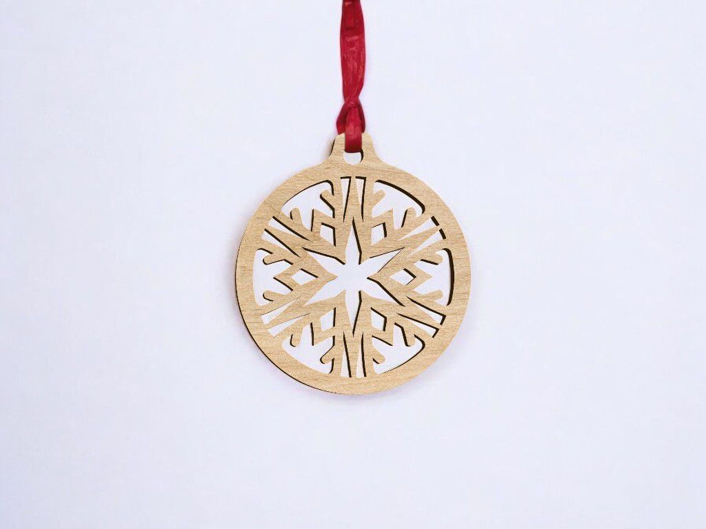 Laser Cut Plywood Snowflake Bauble Vector