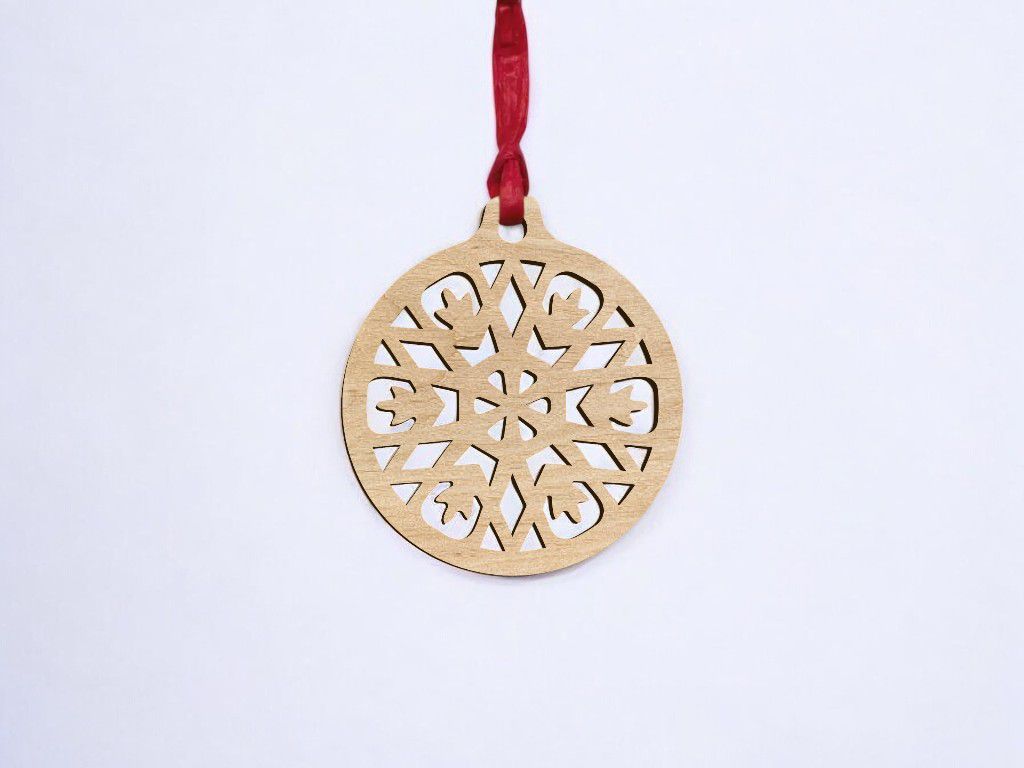 Laser Cut Snowflake Wooden Bauble Decoration Vector