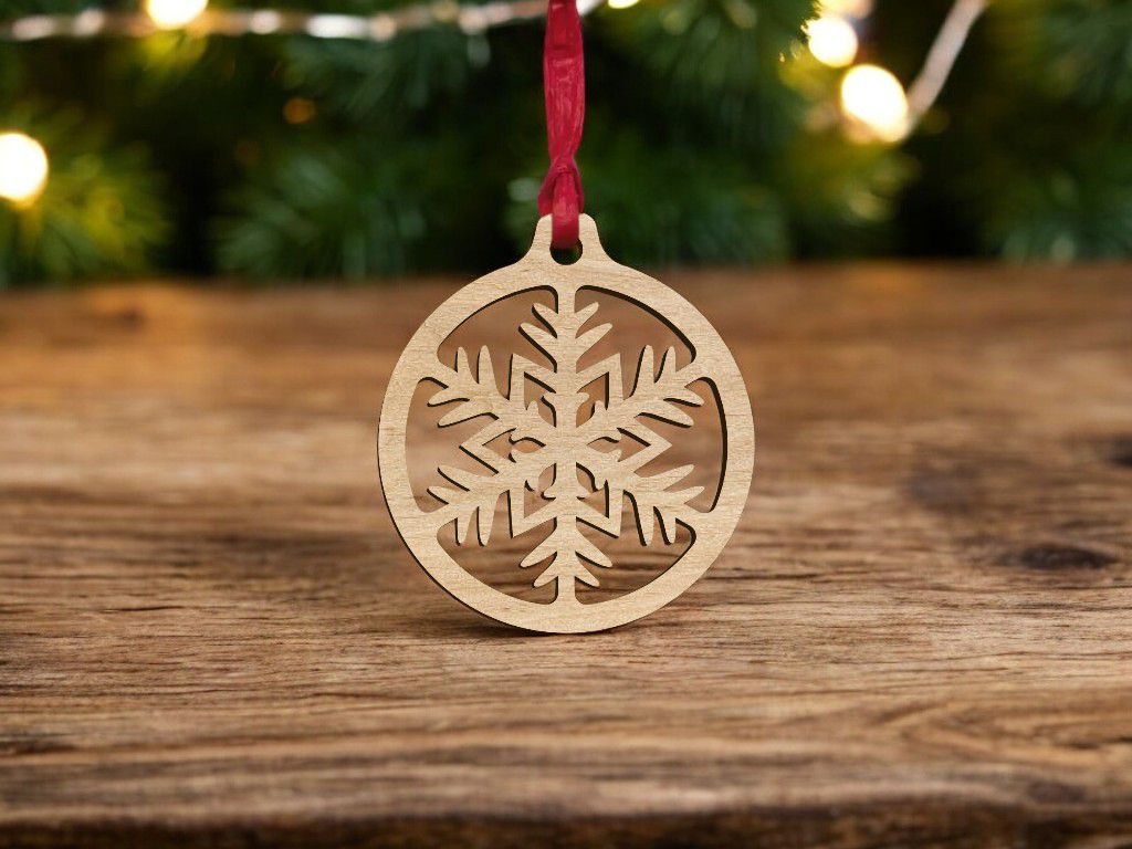 Laser Cut Christmas Ornament with Snowflake Vector