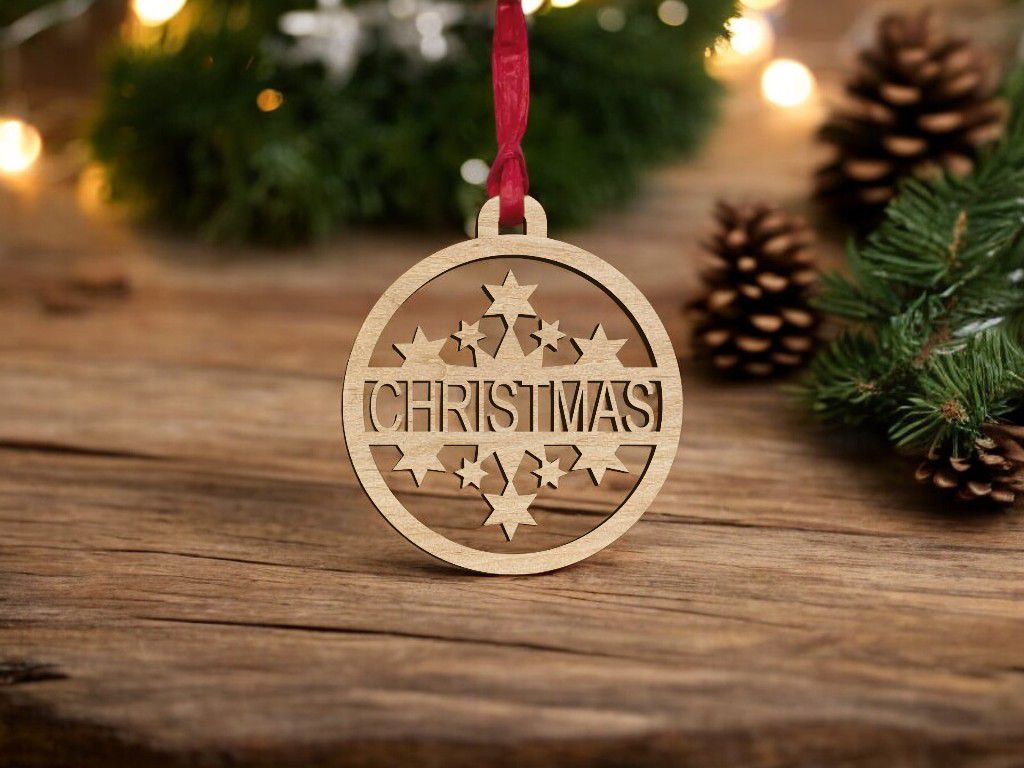 Laser Cut Personalized Christmas Bauble with Stars Vector