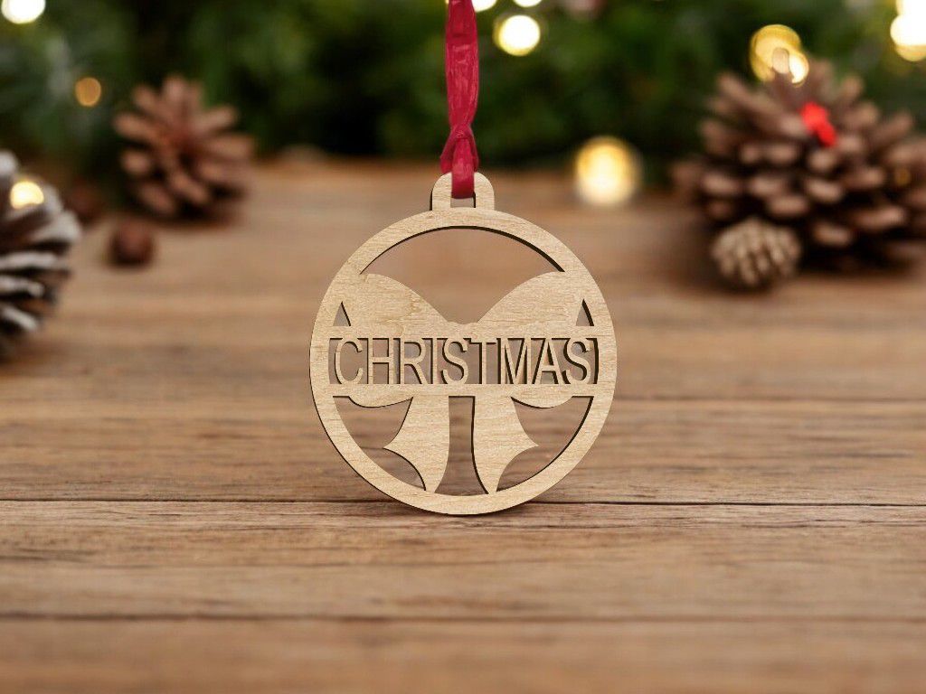 Laser Cut Personalized Christmas Ribbon Bauble Vector
