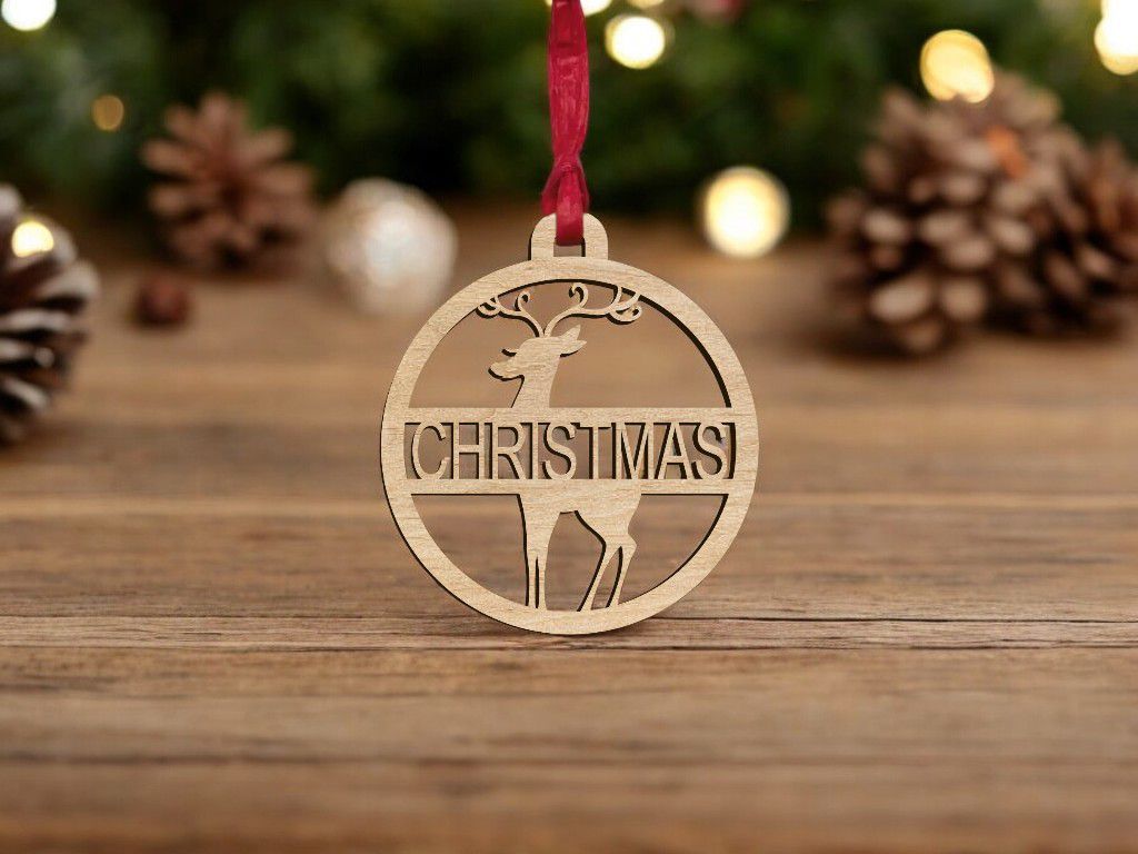 Laser Cut Personalized Deer Christmas Bauble Vector