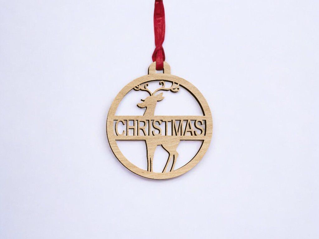Laser Cut Personalized Deer Christmas Bauble Vector