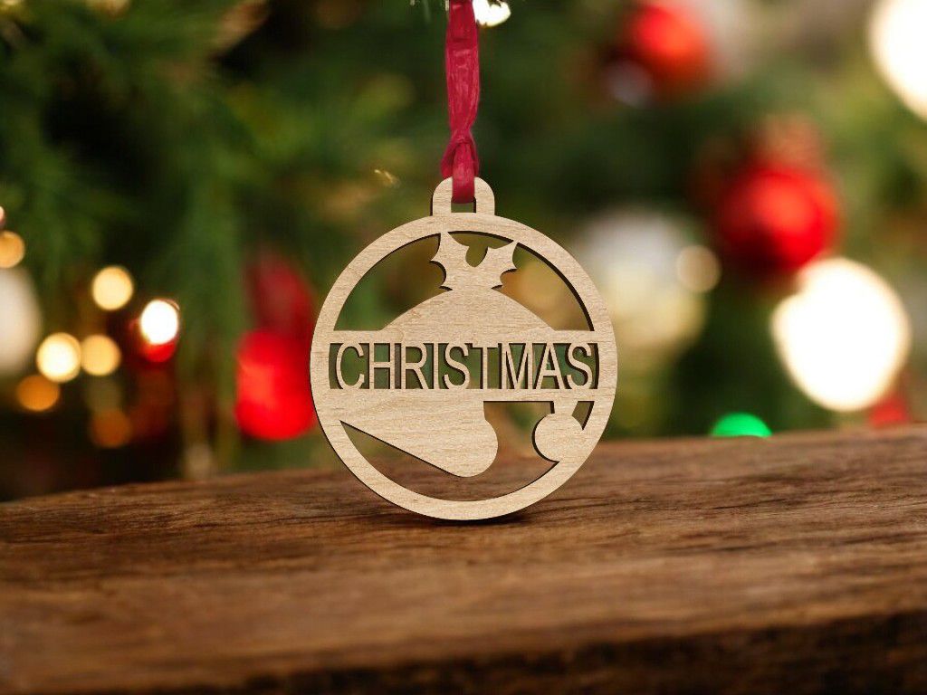 Laser Cut Personalized Santa Hat Bauble Vector
