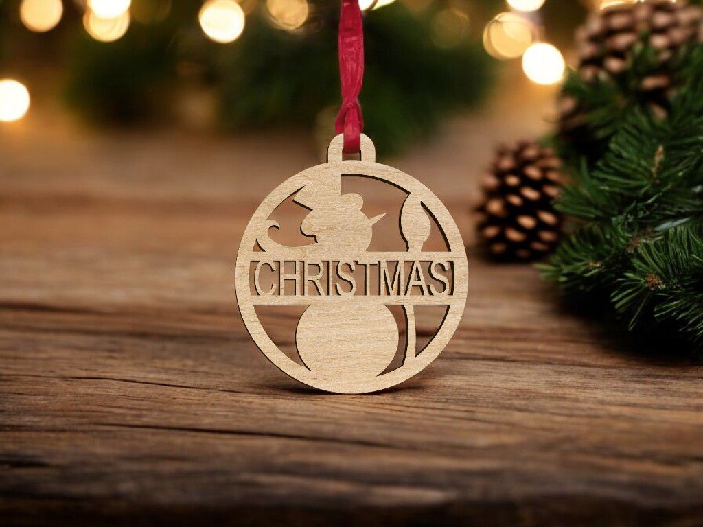 Laser Cut Personalized Snowman Bauble Vector