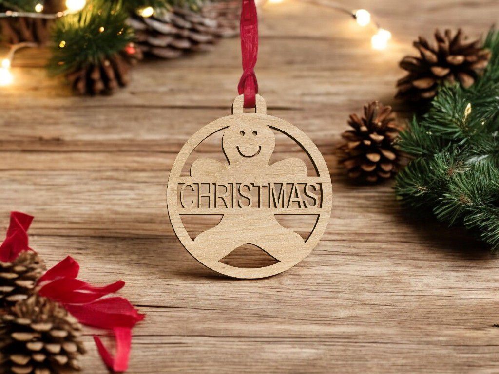 Laser Cut Personalized Gingerbread Man Bauble Vector