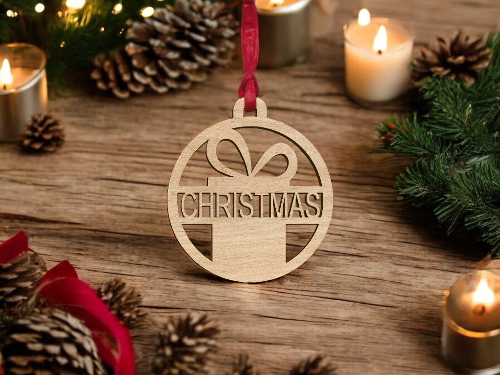 Laser Cut Personalised Gift Box Bauble Vector