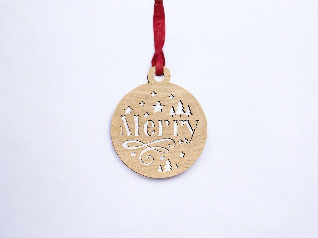 Laser Cut Merry Christmas Bauble Ornament Vector