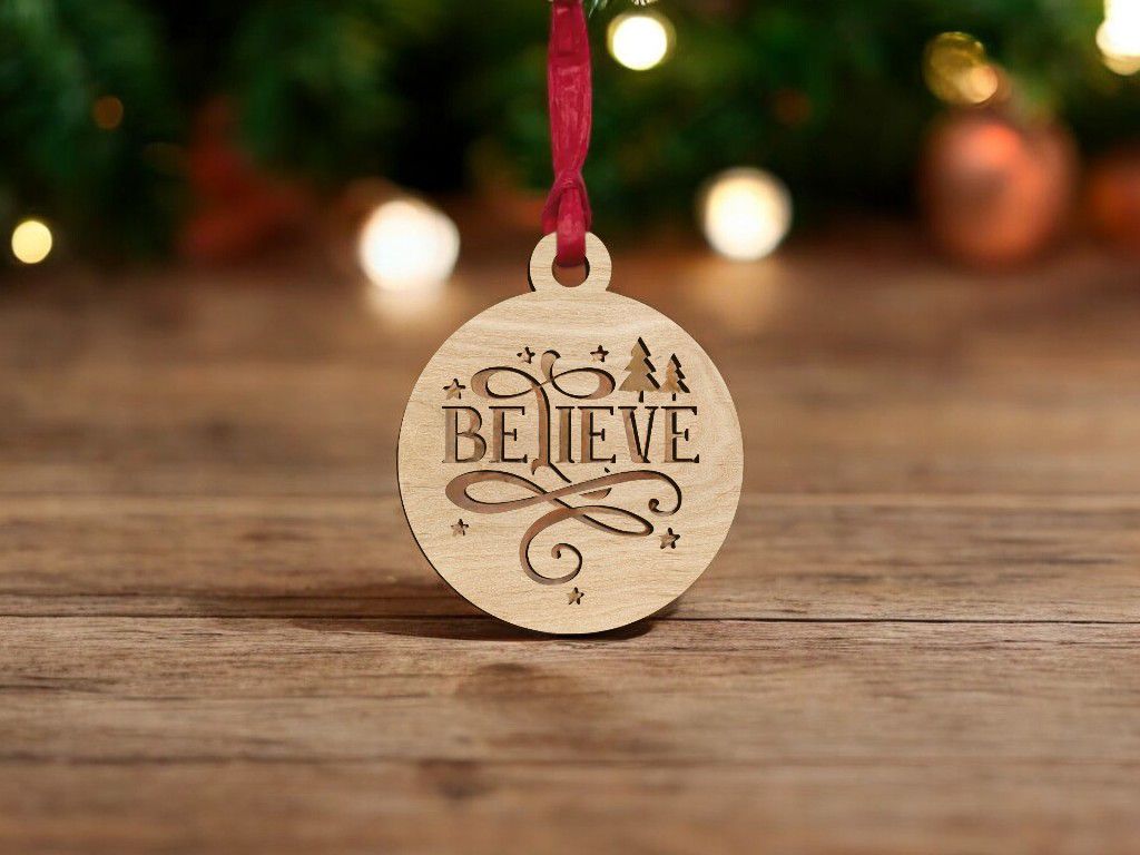 Laser Cut Believe Christmas Bauble Ornament Vector