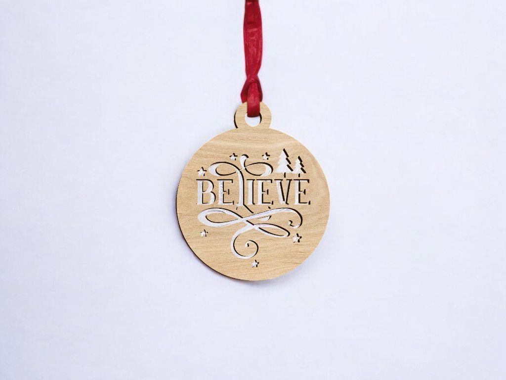 Laser Cut Believe Christmas Bauble Ornament Vector