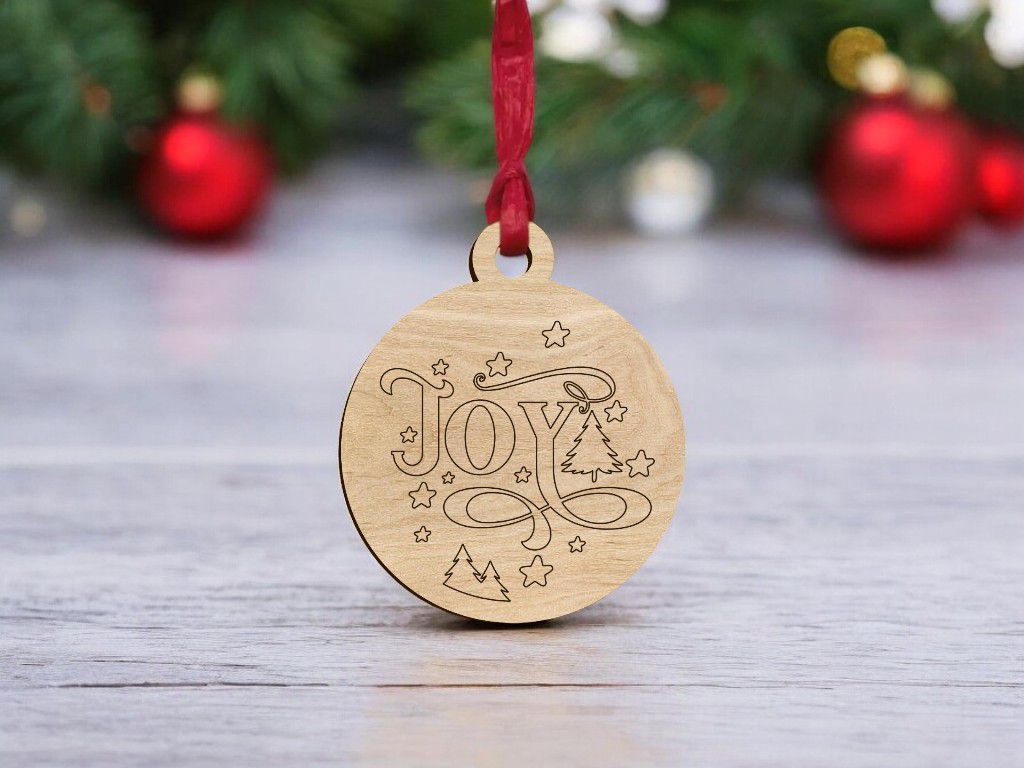 Laser Cut Joy Christmas Bauble Ornament Vector