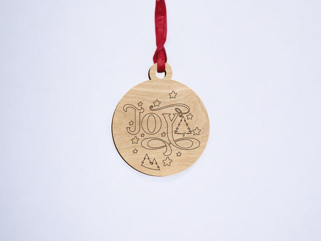 Laser Cut Joy Christmas Bauble Ornament Vector