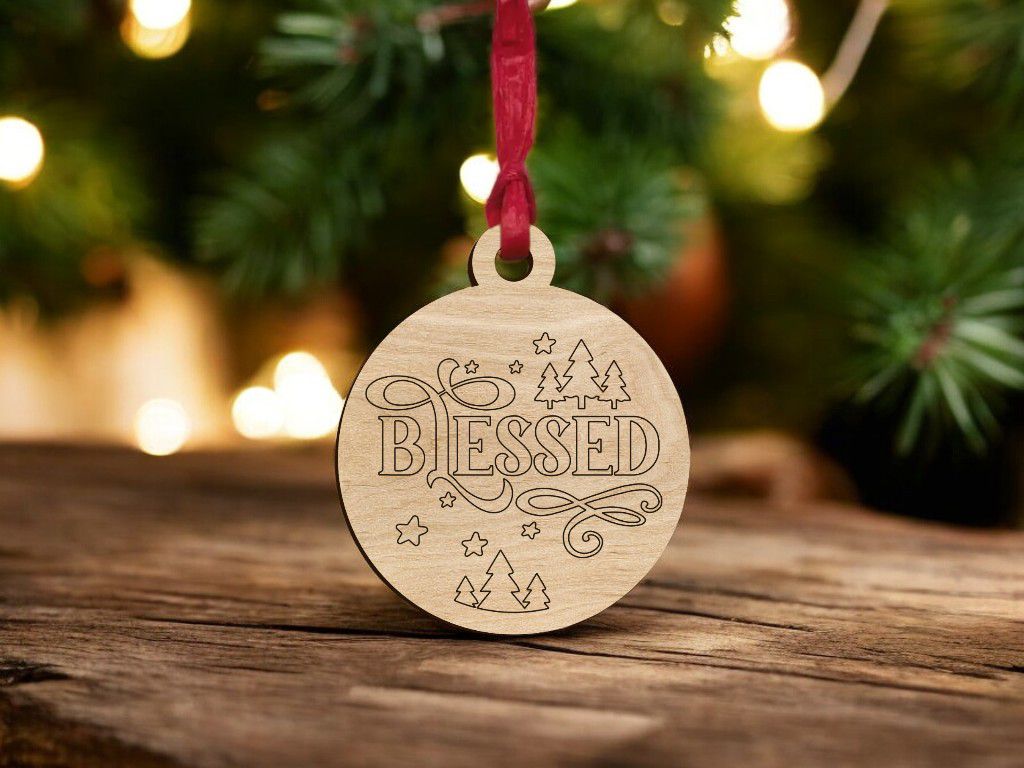 Laser Cut Blessed Christmas Bauble Ornament Vector