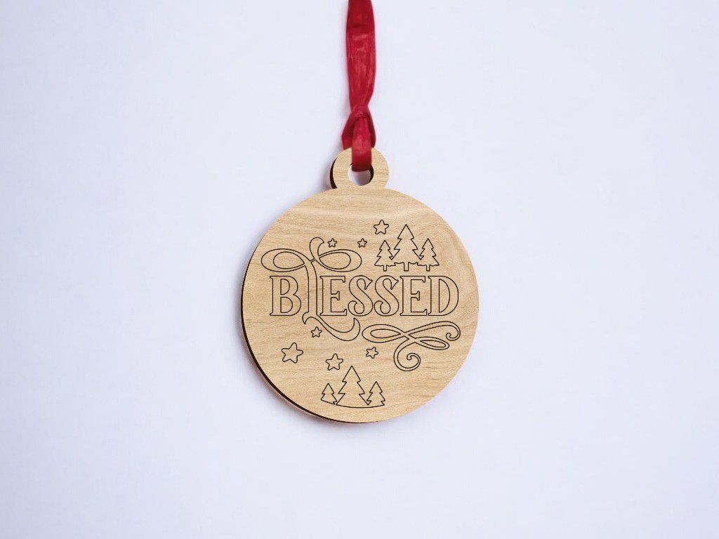Laser Cut Blessed Christmas Bauble Ornament Vector