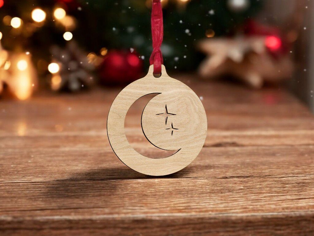 Laser Cut Moon and Stars Christmas Bauble Vector