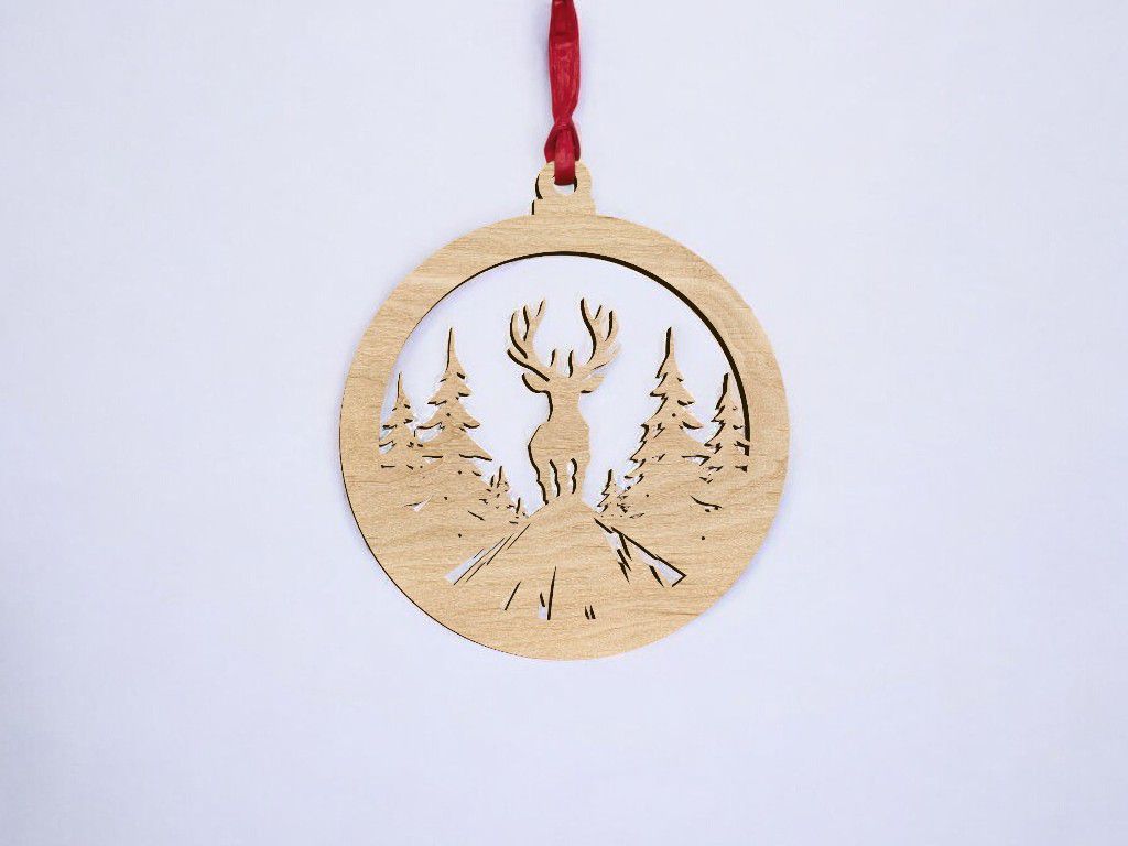 Laser Cut Reindeer Woodland Scene Bauble Vector