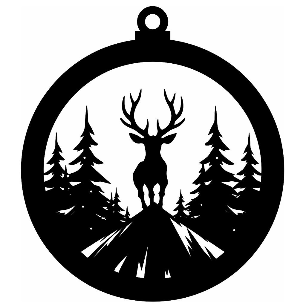 Laser Cut Reindeer Woodland Scene Bauble Vector