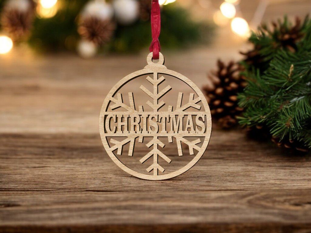 Laser Cut Personalised Snowflake Bauble Decoration Vector
