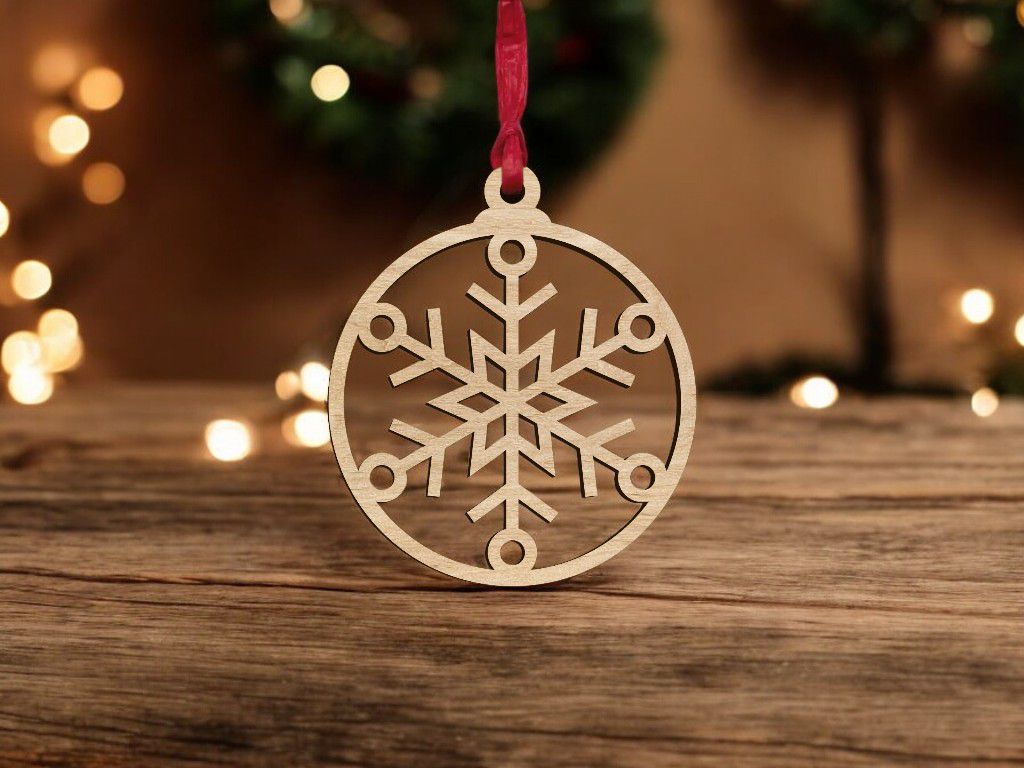Laser Cut Christmas Bauble Ornament with Snowflake Vector
