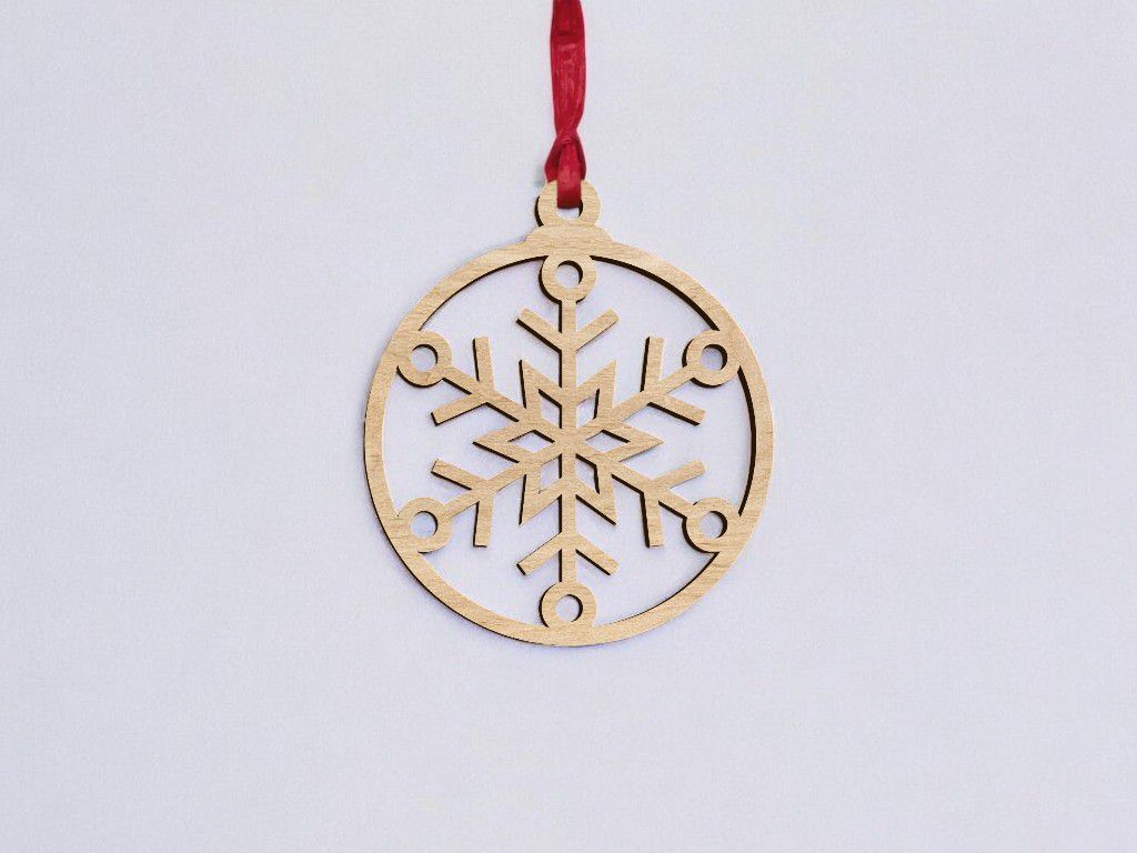 Laser Cut Christmas Bauble Ornament with Snowflake Vector