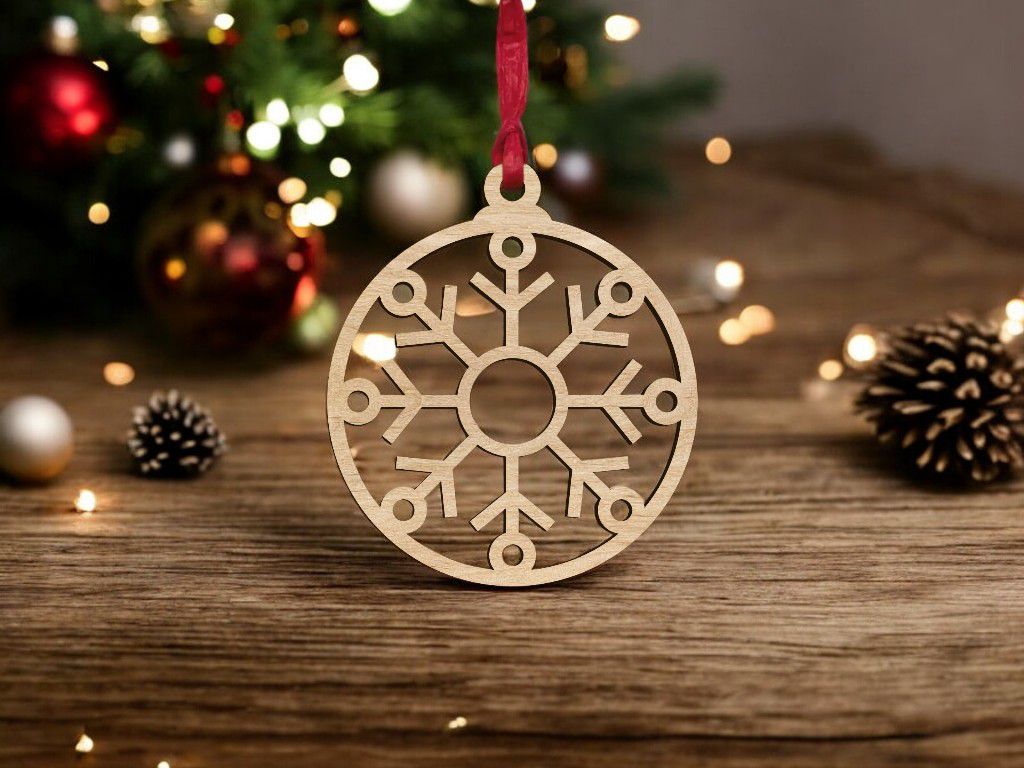 Laser Cut Christmas Decoration with Snowflake Vector