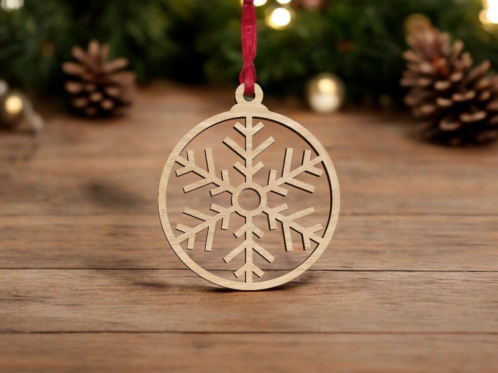 Laser Cut Wooden Snowflake Bauble Vector