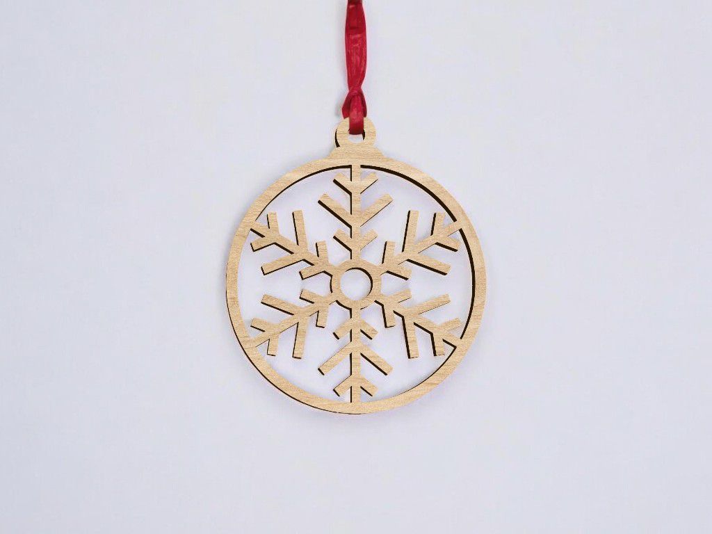 Laser Cut Wooden Snowflake Bauble Vector