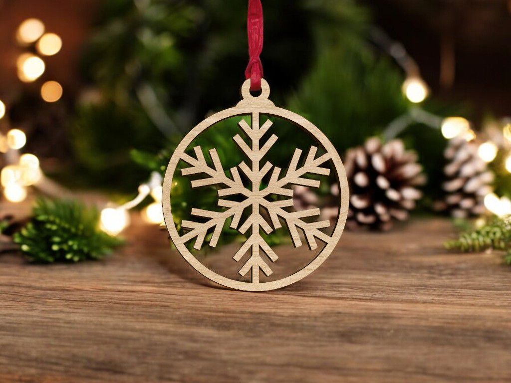 Laser Cut Snowflake Christmas Tree Bauble Ornament Vector