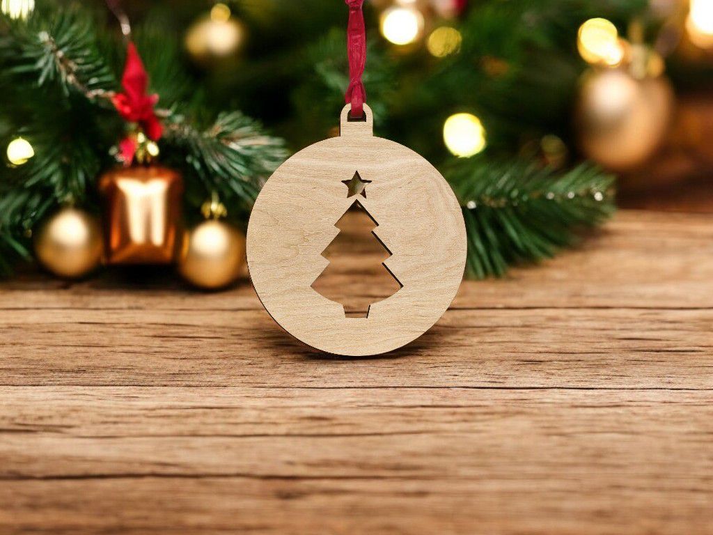 Laser Cut Christmas Tree Star Bauble Vector