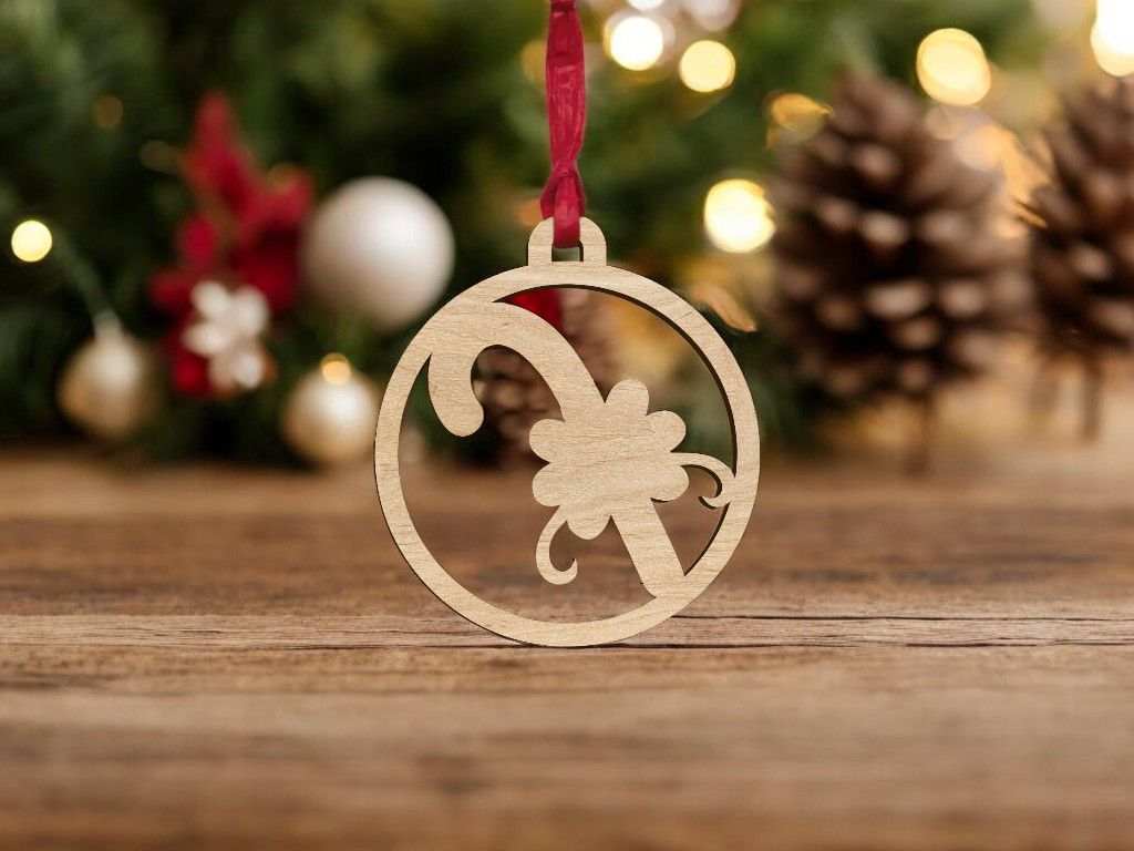 Laser Cut Candy Cane Ball Ornament Vector