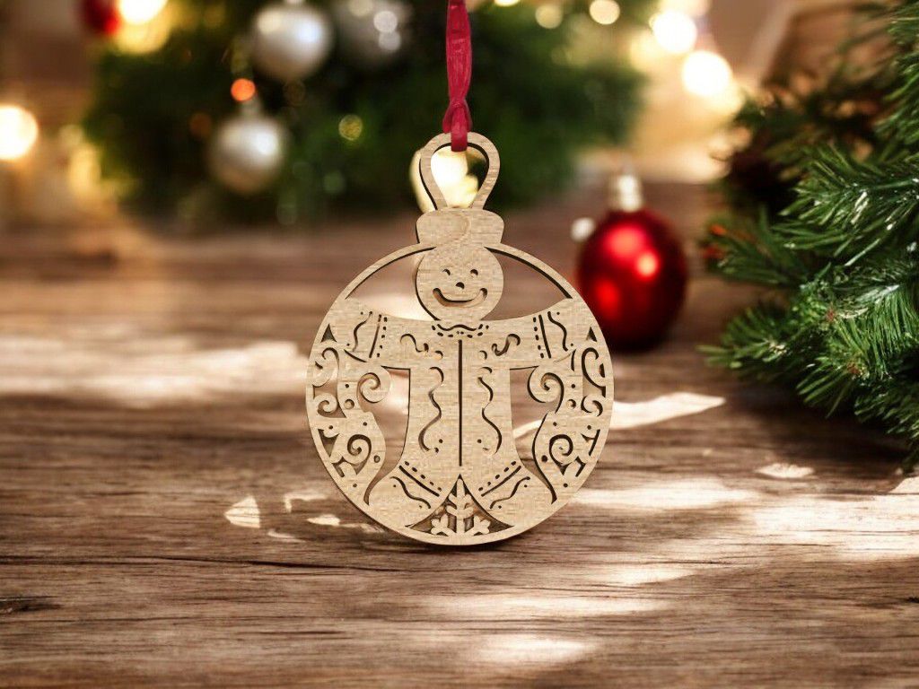 Laser Cut Gingerbread Man Christmas Bauble Vector