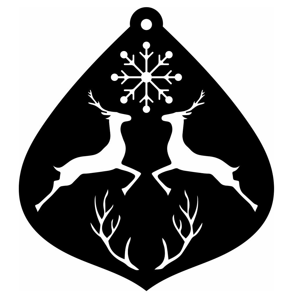 Laser Cut Ornament with Deer and Snowflake Vector