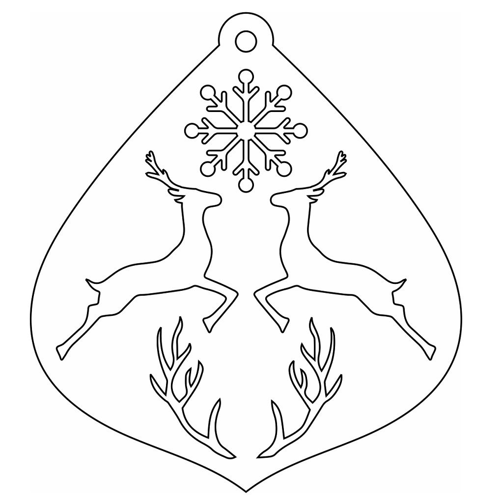 Laser Cut Ornament with Deer and Snowflake Vector